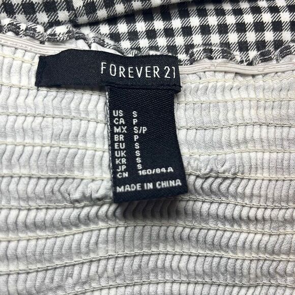 Forever 21 Small Black White Gingham Plaid Crop Tank Top Milkmaid Ruffles Rodeo - Picture 3 of 6